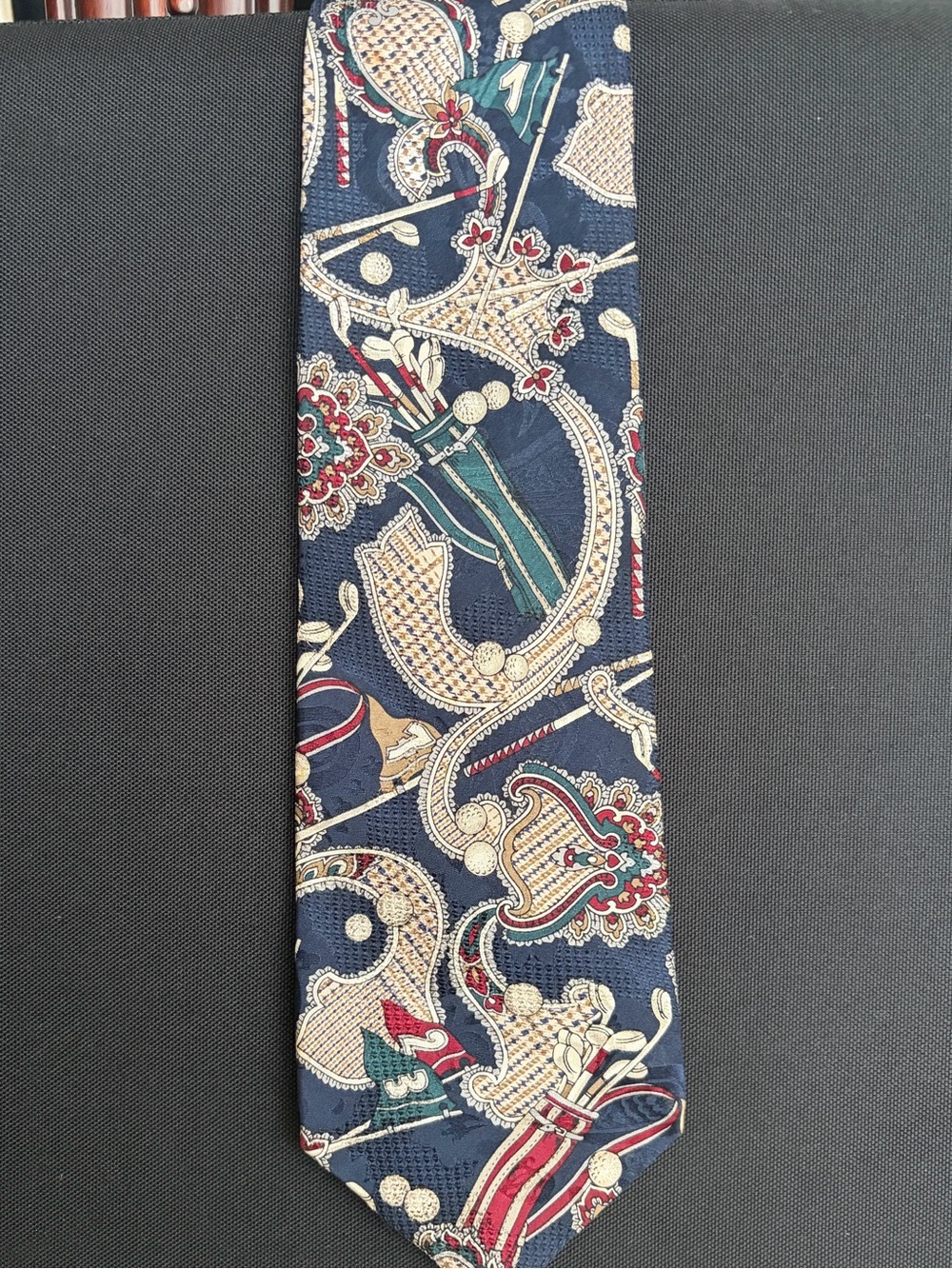 Hunt Club- Golf Inspired Navy Paisley Silk Tie with Burgundy and Cream